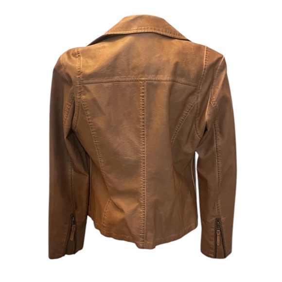 Max Studio Moto faux Leather Jacket - Camel Brown, Large - Picture 4 of 8